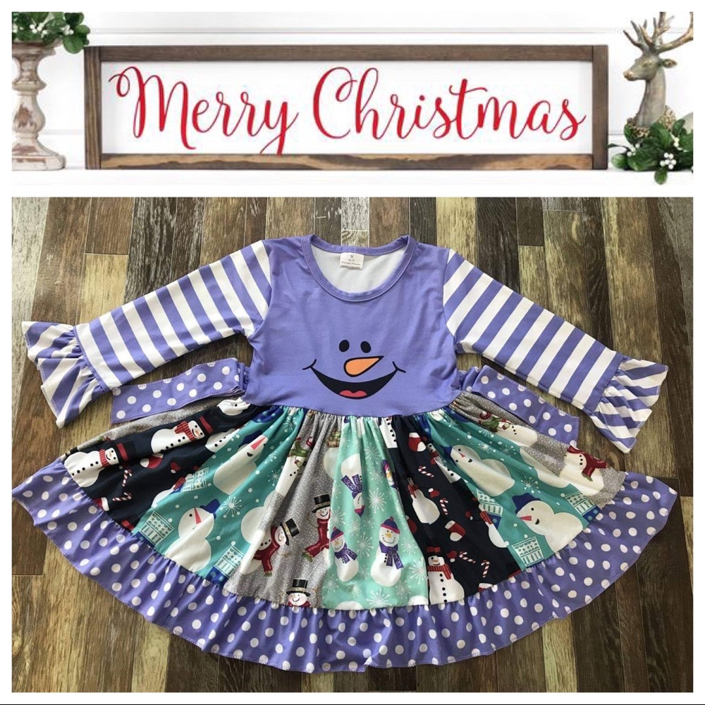 Christmas winter cute snowman long sleeve dress